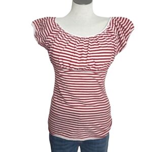 Gap Vintage Scoop Neck White & Red Striped Cap Sleeve 100% Cotton Top Size M